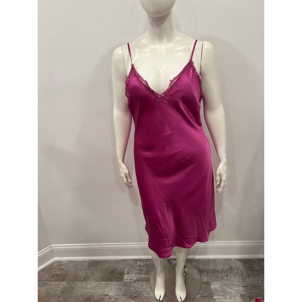 Zenobia Satin Slip Dress Magenta Pink Silky Lace Trim Slip Lace Dress 3XL Women